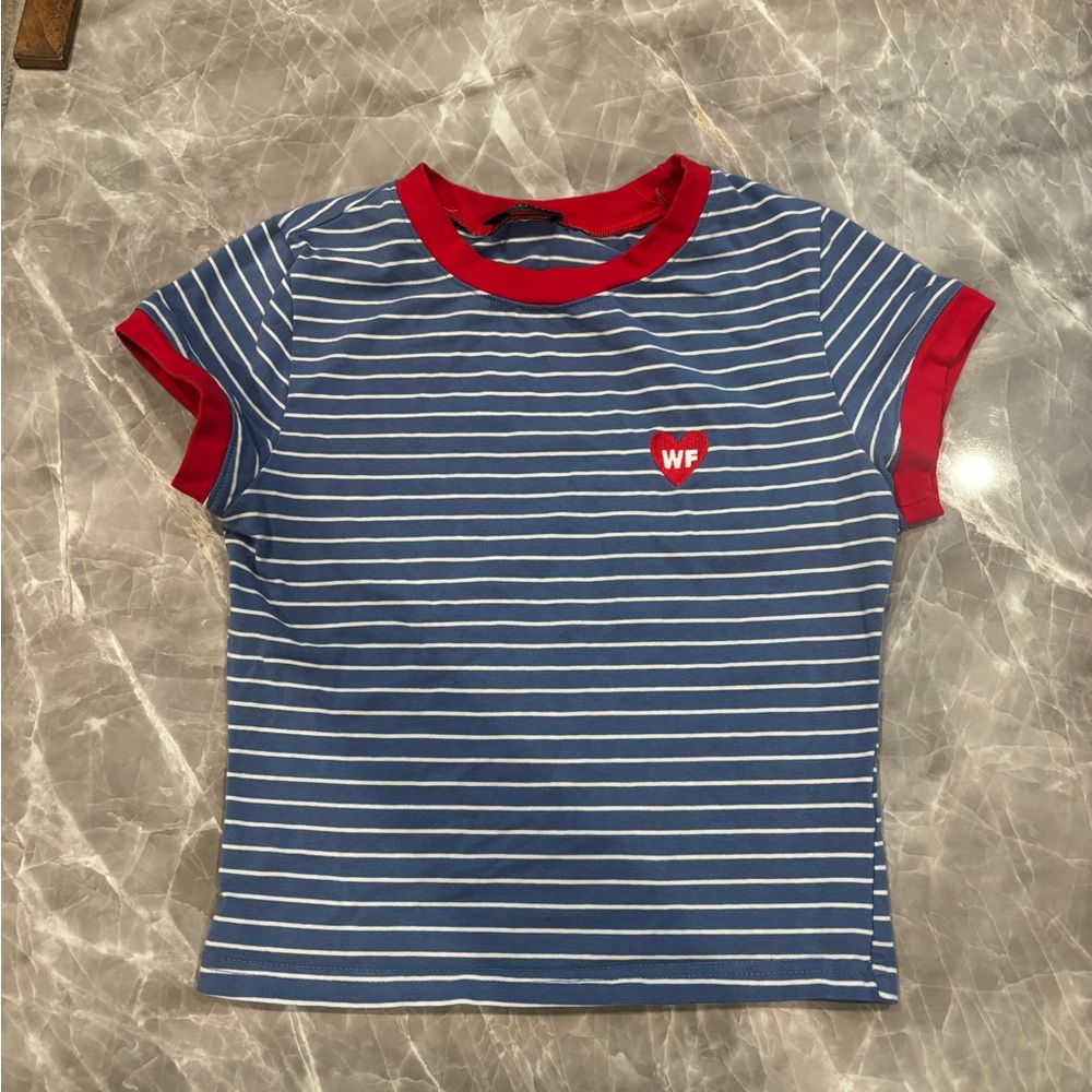 White Fox Boutique Blue and Red Striped Crop Top